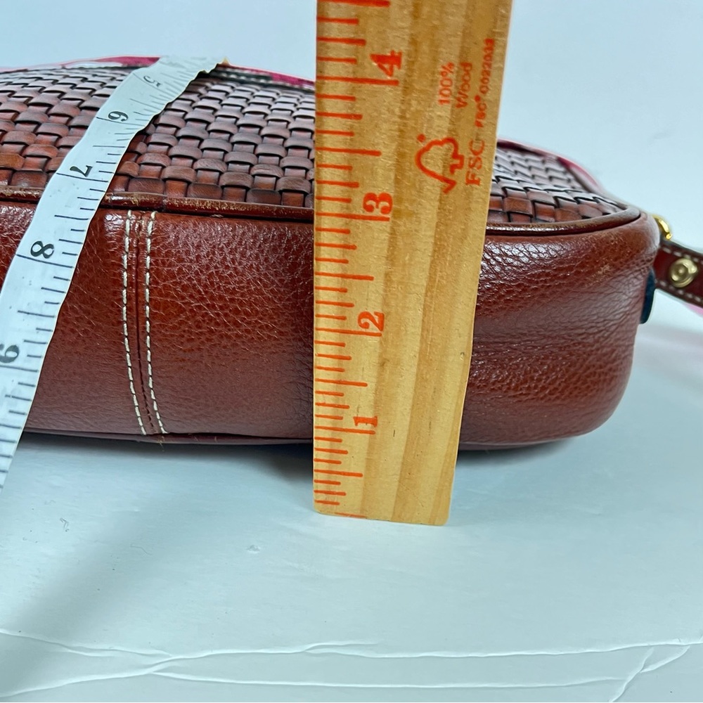 BALLY Woven Cognac Soft Leather Crossbody Bag 10” x 7” x 3” - Picture 11 of 12